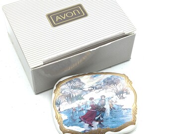 Vintage Avon Limoges Style Ceramic Holiday Skaters Brooch
