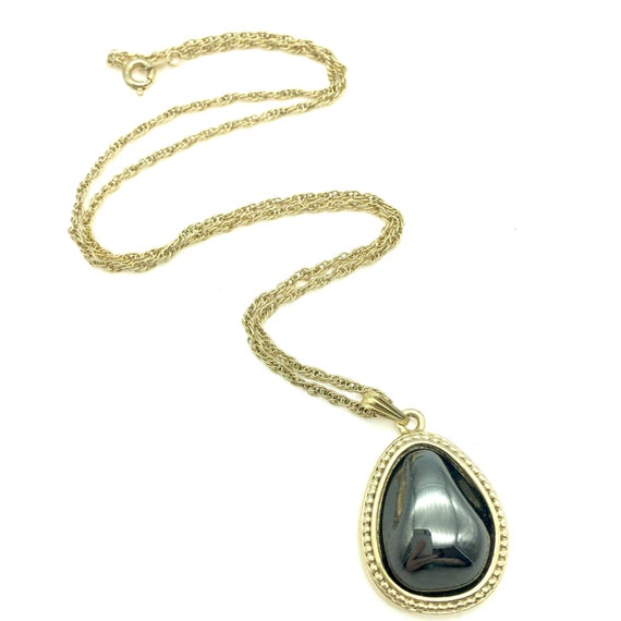 1960s Whiting & Davis Gold Tone and Hematite Pend… - image 1