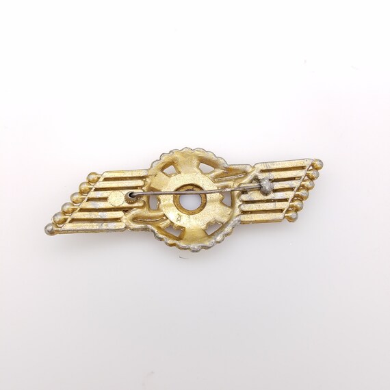 Rare Art Deco Red Glass & Gold Tone Brooch With R… - image 5