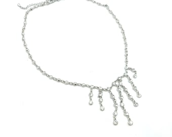 Vintage Silver Tone Rhinestone Dangle Necklace - 18"