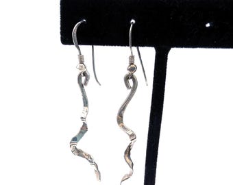 Abstract Artisan Sterling Silver Dangle Earrings - 2"