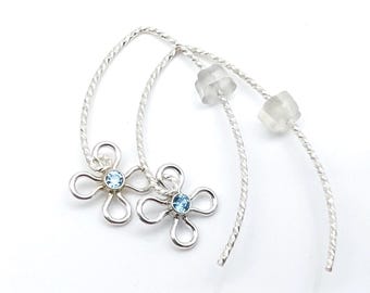Sterling Silver CZ Birthstone Flower Dangle Earrings