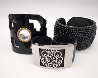 Set of 3 Vintage Black Cuff Bracelets