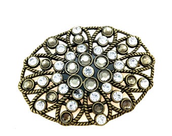 Vintage Bronze & Rhinestone Ladies Belt Buckle