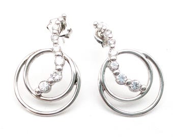 Sterling Silver & CZ Circle Stud Earrings - 1"