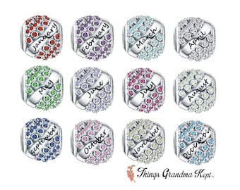 Sterling Silver & CZ Birthstone Month Charm Bead, For European Charm Bracelets/Pandora