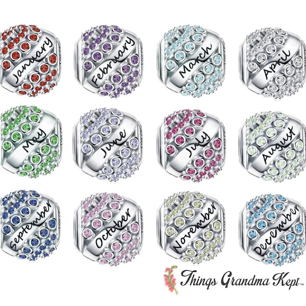 Sterling Silver & CZ Birthstone Month Charm Bead, For European Charm Bracelets/Pandora