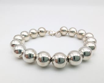 Vintage Sterling Silver 10mm Caviar Beaded Chain Bracelet - 7.25"