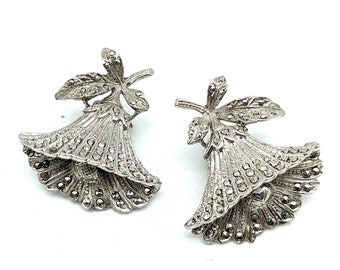 Vintage Signed Alice Caviness Sterling Silver Flower Clip On Earrings
