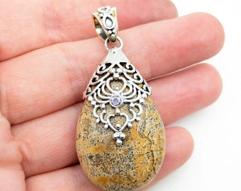 Jasper, Amethyst and Sterling Silver Pendant