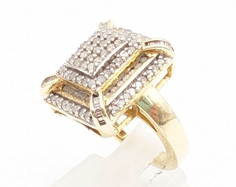 Vintage 1 Carat Diamond &  14K Gold Over Sterling Silver Statement Ring - Size 6.75