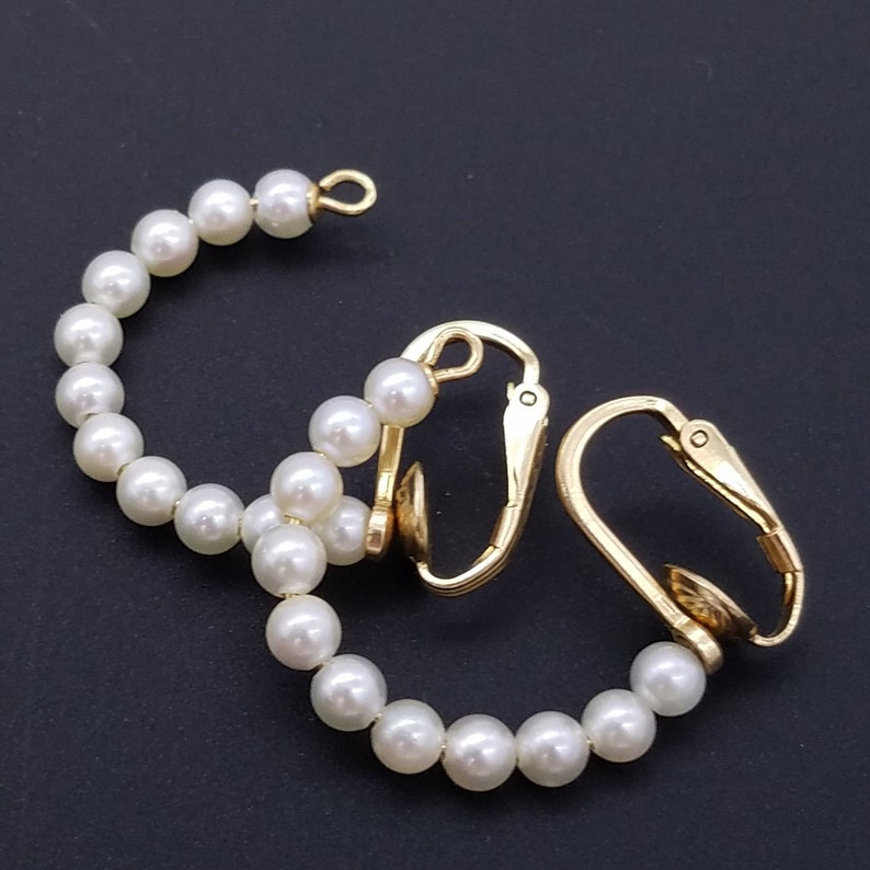 14K Yellow Gold /& Cultured Pearl Half Hoop Clip Estate Earrings 4g 1