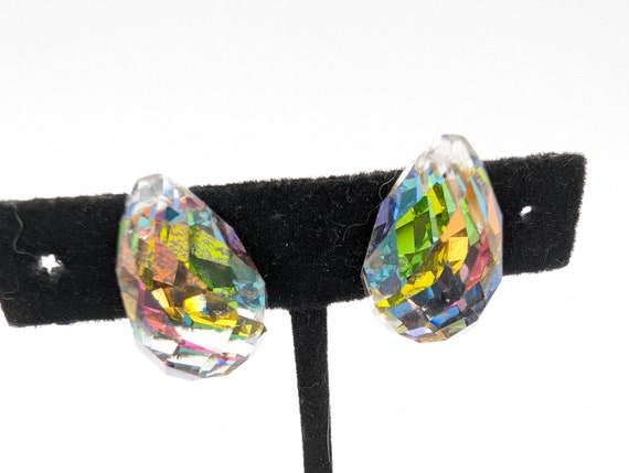 Vintage Rainbow Crystal Teardrop Prism Stud Earri… - image 3