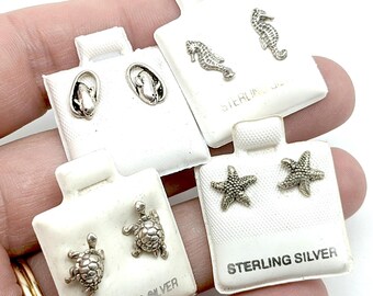 Sterling Silver Sea Life Stud Earrings; Dolphin, Starfish