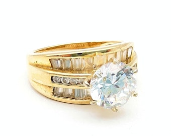 Vintage Gold Vermeil Sterling CZ Statement Ring - Size 7