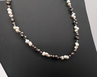Vintage White & Black Peacock Cultured Pearl and Sterling Silver Necklace - 18"