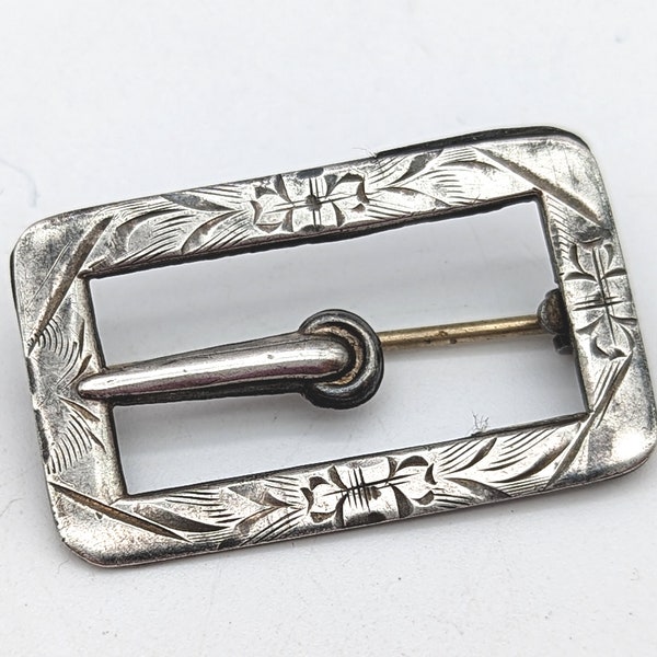 Antique Nussbaum and Hunold Etched Sterling Silver Sash Buckle Pin - 3"