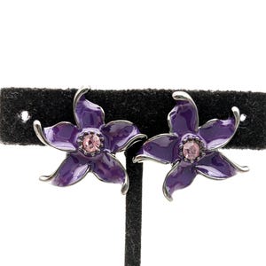 Lila Emaille & rosa Strass anthrazit grau Stern Blume Ohrstecker