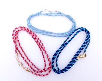 Striped Silk Cord Necklace: Sterling Silver, Gold Filled Clasp - Made to Order