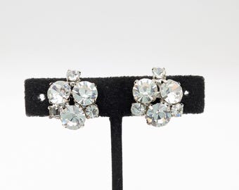 Vintage Austrian Crystal Flower Clip Earrings - 3/4"