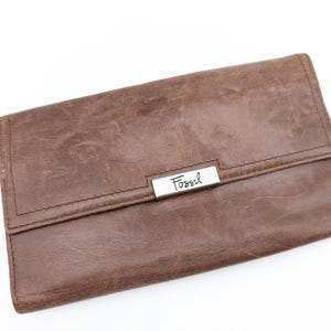 Carteira Vintage Fossil de Couro Marrom Envelhecido Tri-Fold - 7,25"
