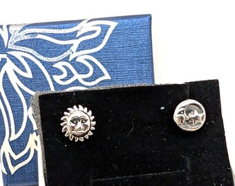Sterling Silver Sun & Moon Stud Earrings, Matched or Mismatched