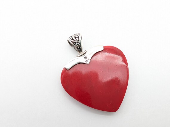Vintage Sterling Silver & Red Lucite Heart Pendan… - image 8