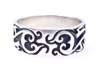 Sterling Silver Tribal Wave Design Ring Band - Size 10.75