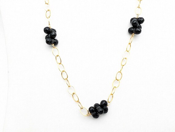 Vintage 14K Gold Filled Link Chain & Faceted Blac… - image 3