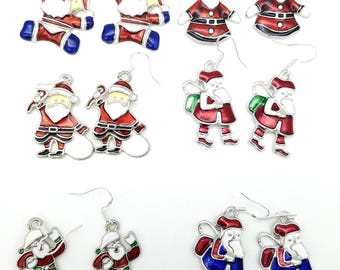 Sterling Silver & Enamel Santa Dangle Earrings - Choose From 6 Styles