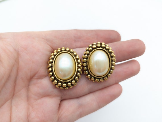 Vintage Yves Saint Laurent Gold & Faux Pearl Clip… - image 2