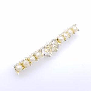 Vintage Sarah Coventry Faux Pearl & Aurora Borealis Crystal Hearts Bar Brooch image 2