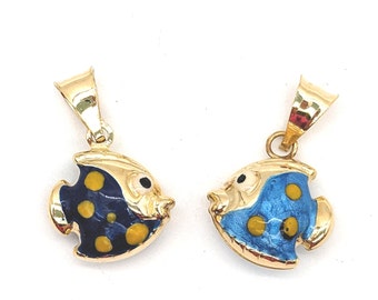 Vintage 14k Gold & Blue Enamel Angelfish Pendant - Choice of Colors