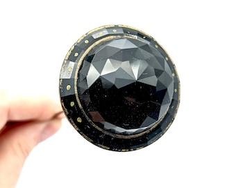 Antique Faceted Black Glass Hat Pin - 8"