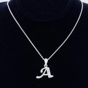 Vintage Sterling Silver & CZ Letter &quot;A&quot; Pendant Necklace - 18&quot;