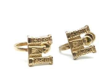 Vintage Gold Vermeil Over Sterling Silver Castle Screw-Back Earrings