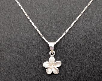 Sterling Silver Hawaiian Plumeria Flower Pendant Necklace