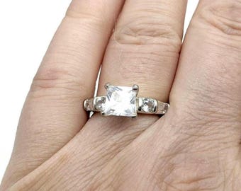 Princess Cut CZ & Sterling Silver Solitaire Engagement Ring Size 8.25