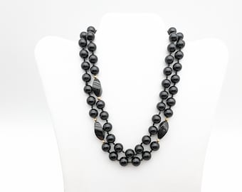 Black Onyx and 14K Yellow Gold Bead Necklace - 35"