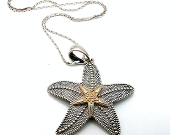 Oxidized Sterling Silver & Gold Vermeil Starfish Pendant Necklace - 18"
