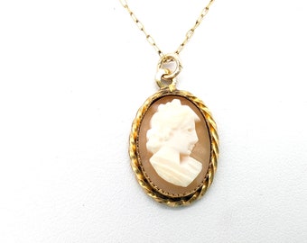Vintage 12K Gold-Filled Cameo Pendant Necklace - 19"