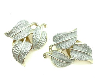 Signed Emmons Silver and Gold Leaf Clip Earrings