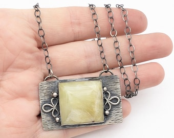 Artisan Lemon Quartz & Oxidized Sterling Silver Pendant Necklace - 21-23.5"