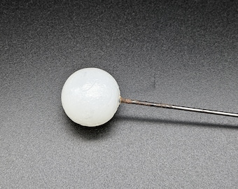 Antique Frosted White Glass Ball Hat Pin - 8.75"