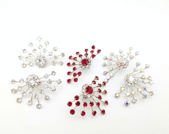 Bold Silver Plated & Rhinestone Statement Earrings; Clear, Red or AB