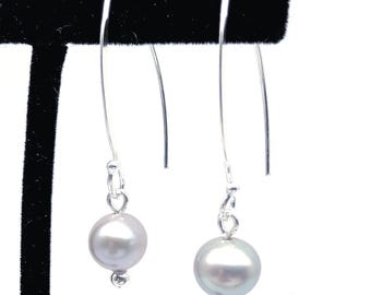Sterling Silver & Gray Pearl Dangle Earrings; Rose Gold Vermeil