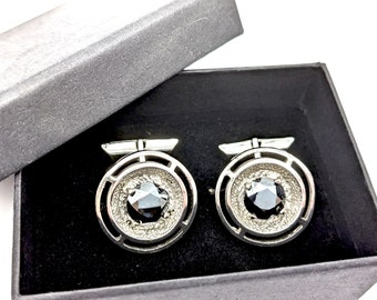 Vintage Sterling Silver & Hematite Cufflinks - 21mm