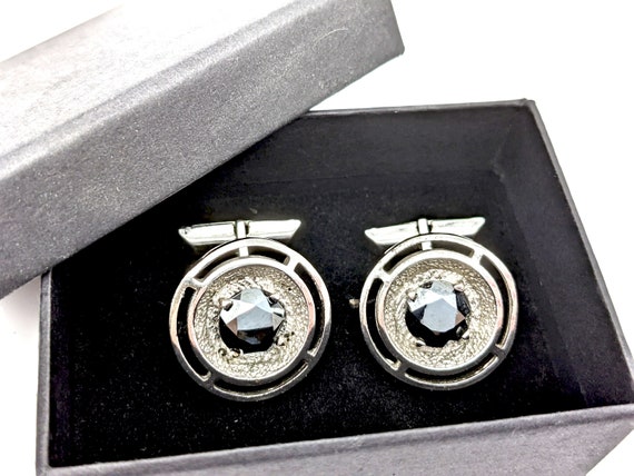 Vintage Sterling Silver & Hematite Cufflinks - 21… - image 1