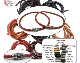 Mens Thick Leather Cord Necklace or Choker, Stainless Steel Or Sterling Clasp - Custom Made