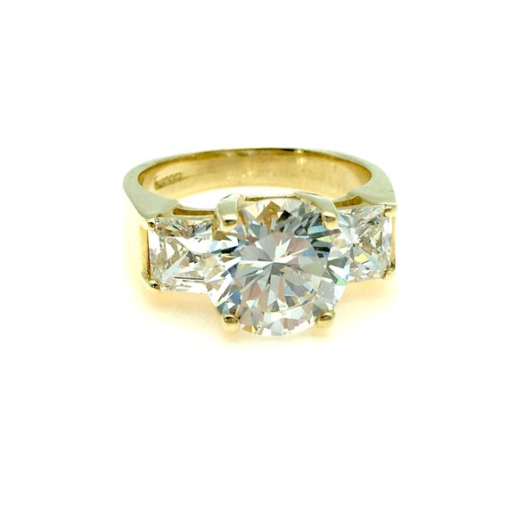 14K Solid Gold CZ Three-Stone Ring - Size 8 - image 4